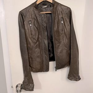 Like-New Chocolate Brown Leather Jacket, Size S